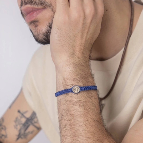 Makrome Örgü Sarı Taşlı Yuvarlak Ara Parçalı Gümüş Bileklik