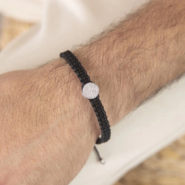 Makrome Örgü Taşlı Yuvarlak Ara Parçalı Gümüş Bileklik