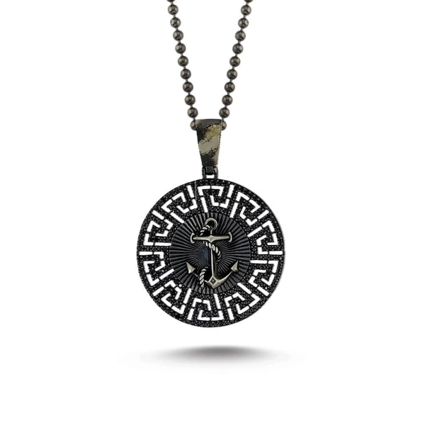 Markazit Taşlı Özel Yüzey Kaplama Halatlı Madalyon Çapa Kolye