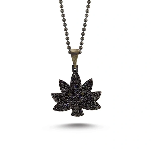 Markazit Taşlı Özel Yüzey Kaplama Marihuana Yaprak Kolye