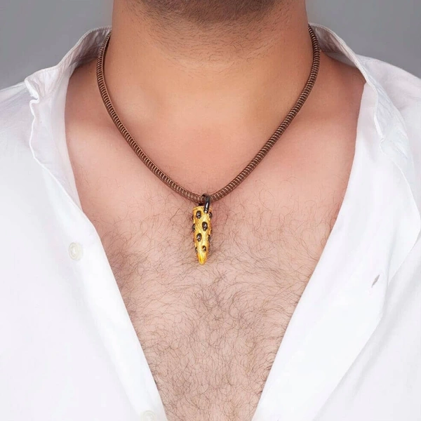 Mermi Gümüş Kolye Derili Altın Kaplamalı Oksitli