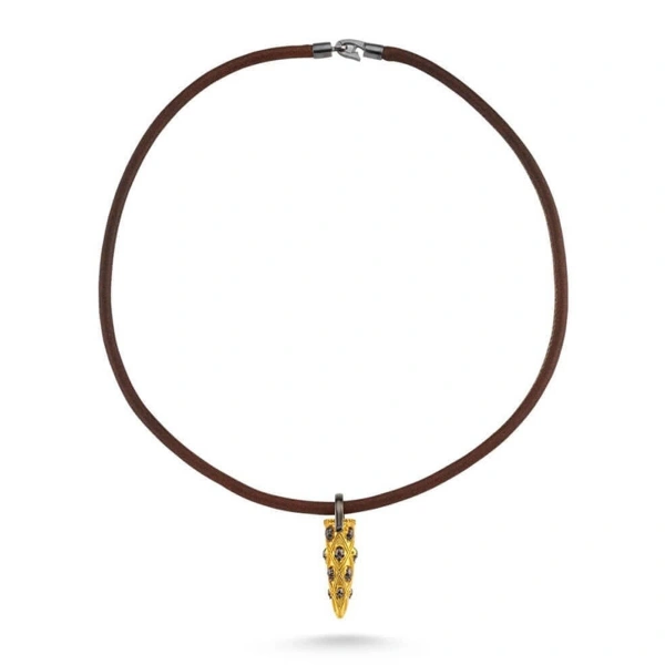 Mermi Gümüş Kolye Derili Altın Kaplamalı Oksitli