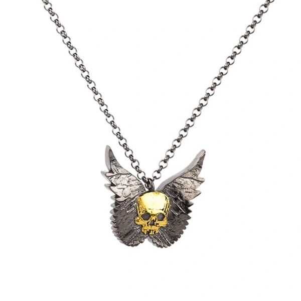 Modern Oksitli Çift Renkli Özel Kesim Melek Kurukafa Gümüş Kolye