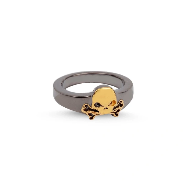 Oksitli Çift Renkli Kurukafa Gümüş Yüzük