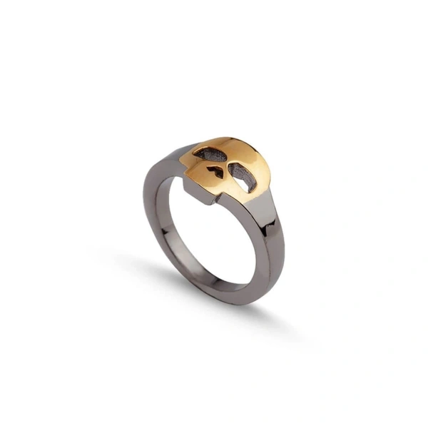 Oksitli Çift Renkli Kurukafa Gümüş Yüzük