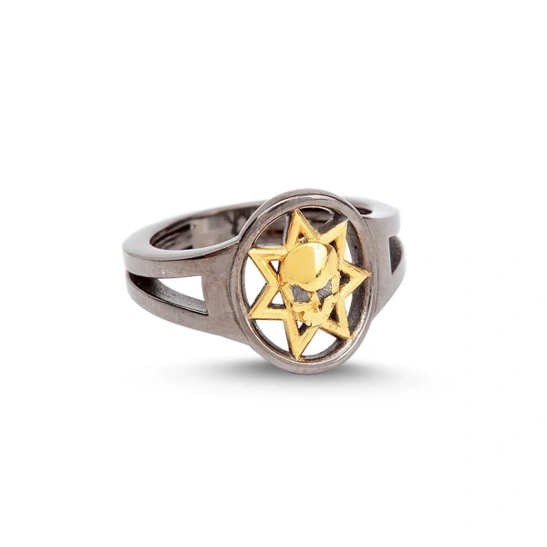 Oksitli Çift Renkli Özel Yıldız Kesim Kurukafa Gümüş Yüzük