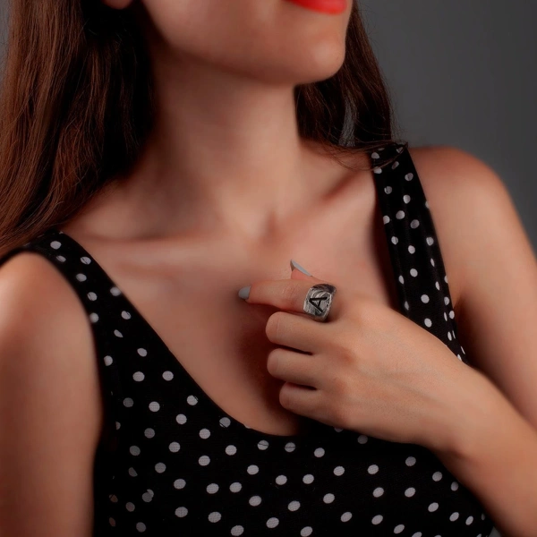 Oksitli Harf Mühür Gümüş Yüzük (A Harfi)