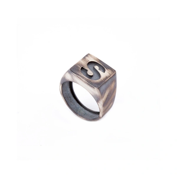 Oksitli Harf Mühür Gümüş Yüzük (S Harfi)