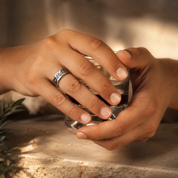 Oxidized Skull Patterned Silver Ring