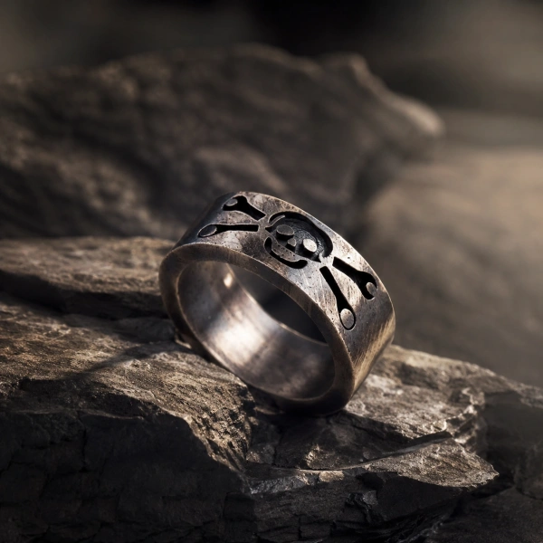 Oxidized Skull Patterned Silver Ring