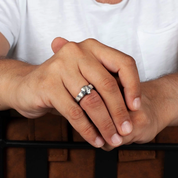 Oksitli Kurukafa Tasarım Gümüş Yüzük