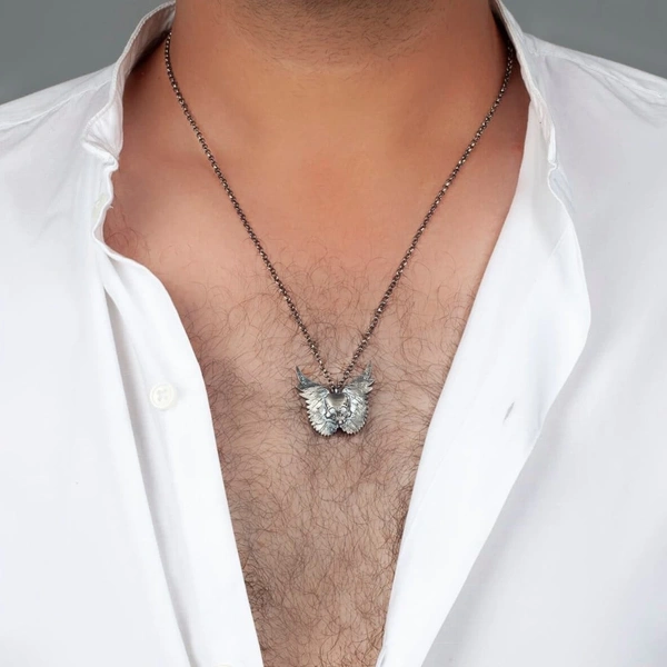 Oksitli Melek Kanatlı Kurukafa Gümüş Kolye