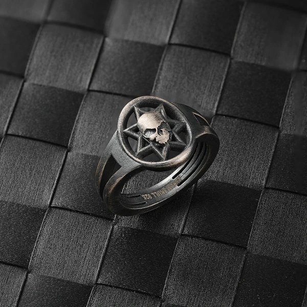 Oksitli Özel Yıldız Kesim Kurukafa Gümüş Yüzük