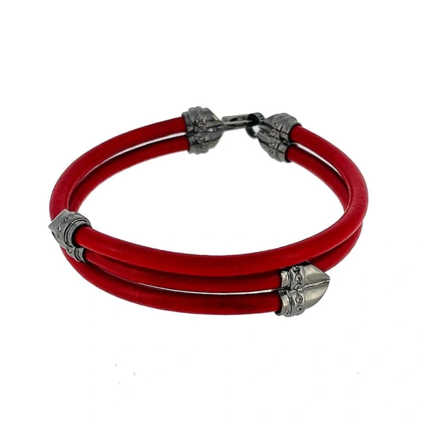 Özel Tasarım Kırmızı Doğal Deri Çelik Modern Bileklik