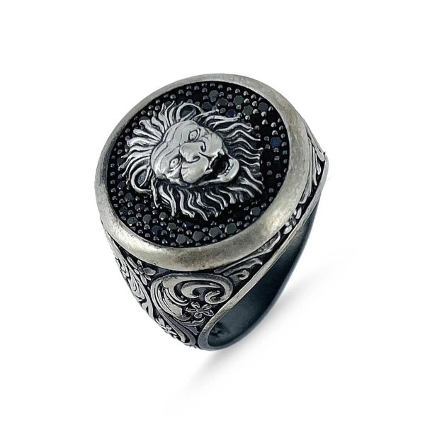 Özel Yüzey Kaplama Aslan Madalyon Gümüş Yüzük
