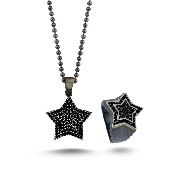 Özel Yüzey Kaplama Markazit Taşlı Yıldız Madalyon Gümüş Set