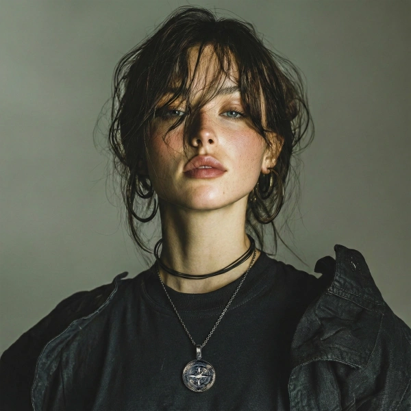 Pusula Özel Kaplama Yüzeyli Gümüş Kolye