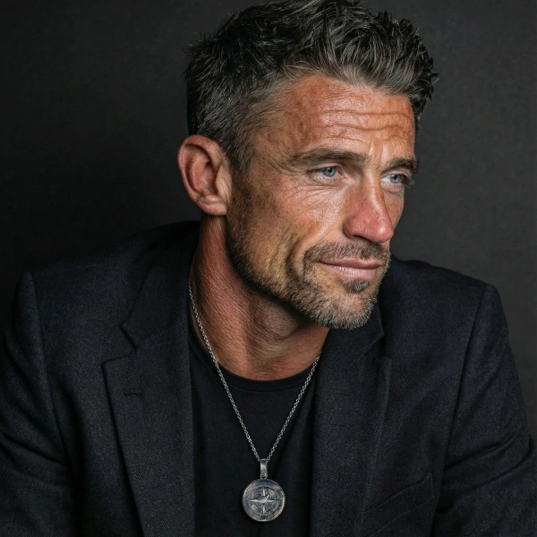 Pusula Özel Kaplama Yüzeyli Gümüş Kolye