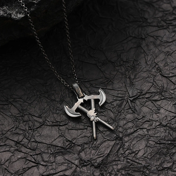 Sarmalı Çift Balta Gümüş Kolye