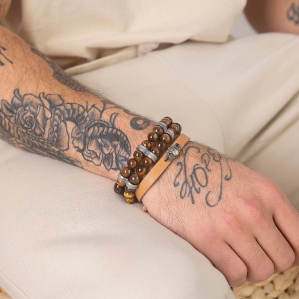 Siyah Camel Şerit Deri Kurukafa Gümüş Bileklik