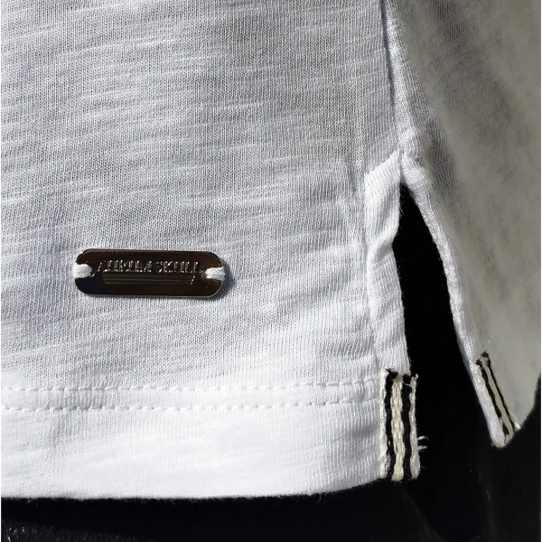 Sonsuz Bolluk Balık Baskılı Bisiklet Yaka Erkek Beyaz Tişört