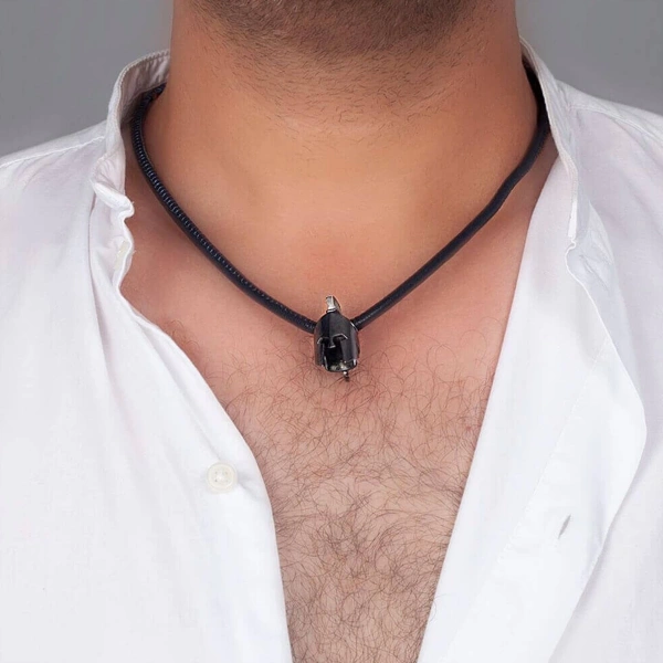 Sparta Miğfer Gümüş Kolye Lacivert Derili