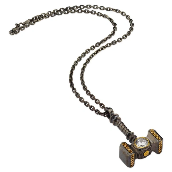 Taşlı Thor Çekiç Gümüş Kolye