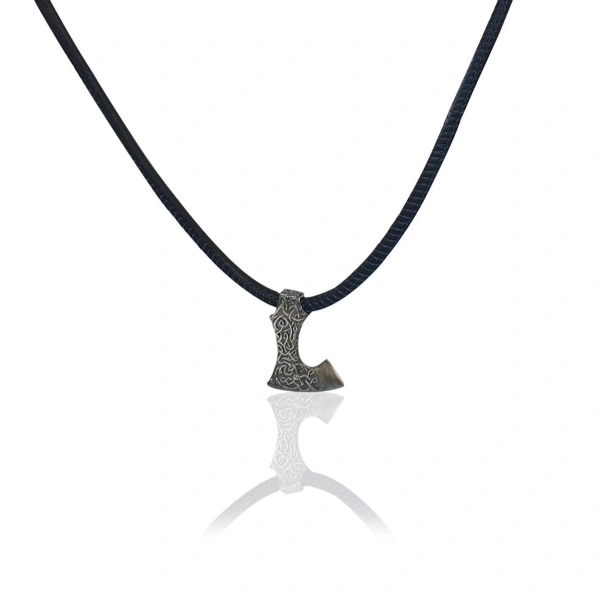 Viking Baltası Özel Yüzey Kaplamalı Gümüş Kolye