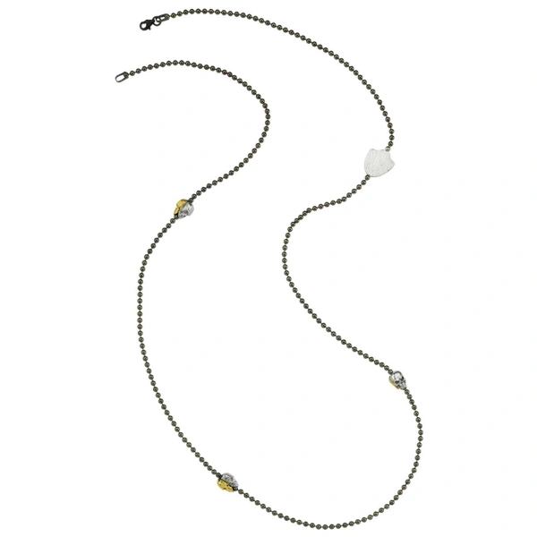 Zincirli Çift Taraflı Altın Kaplamalı Kurukafa Gümüş Kolye