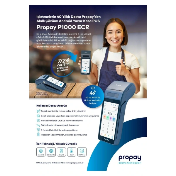Profilo Propay P1000 Android Yazarkasa Pos 4G Sim kart hediyeli Kurup Gönderilir