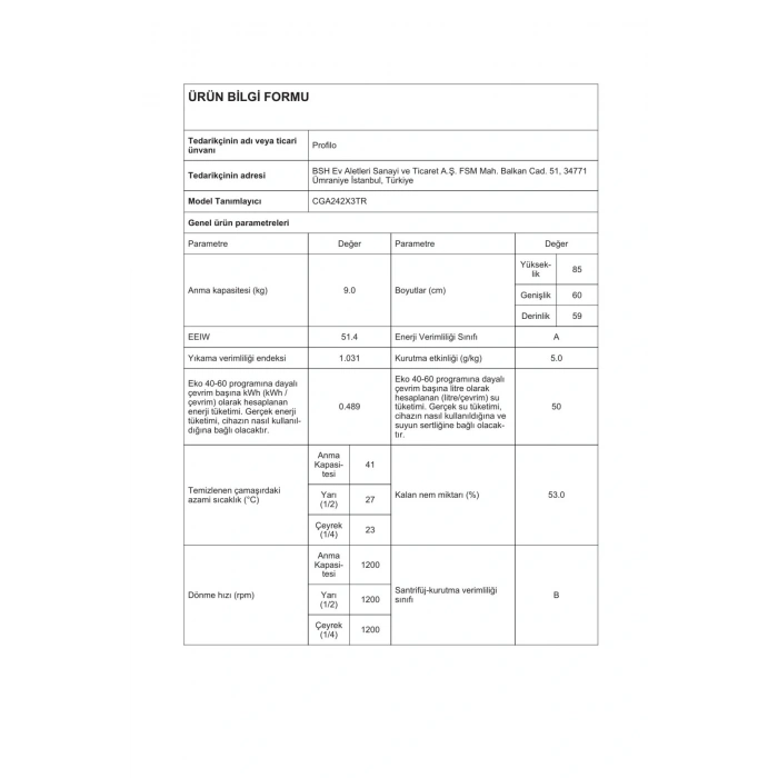 Profilo 6 Program Bulaşık Makinesi(BM6320MA) +9 Kg 1200 Devir Çamaşır Makinesi(CGA242X3TR) İkili Set