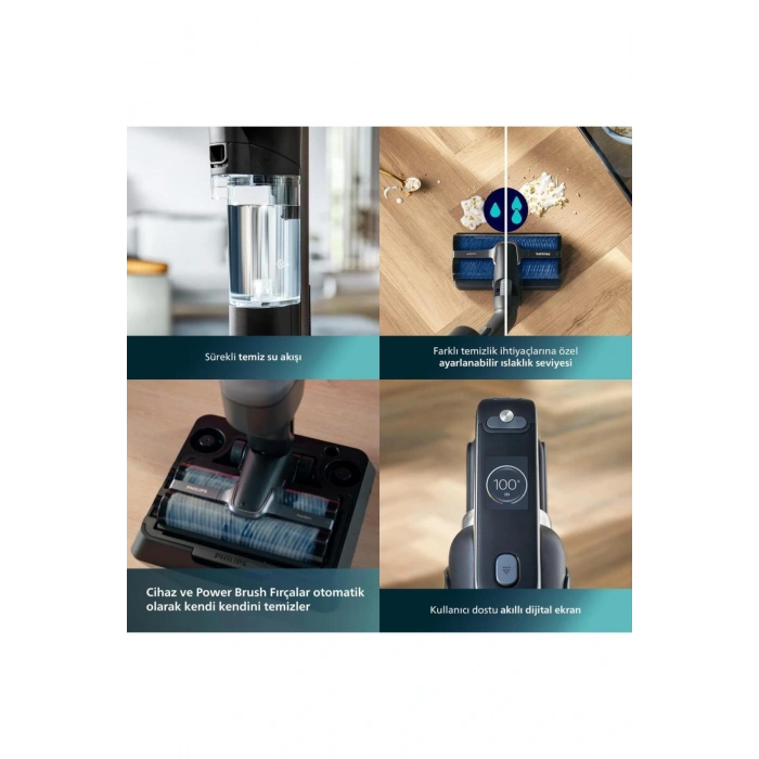 Philips 9000 Serisi AquaTrio Kablosuz Dikey Süpürge, AquaSpin Başlık, PowerCyclone Aqua, XW9463/11
