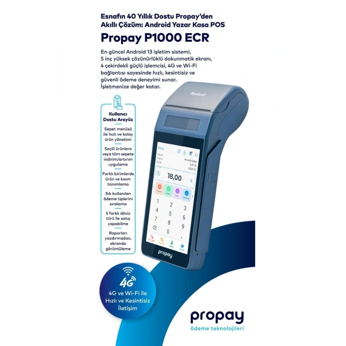Profilo Propay P1000 Android Yazarkasa Pos 4G Sim kart hediyeli Kurup Gönderilir