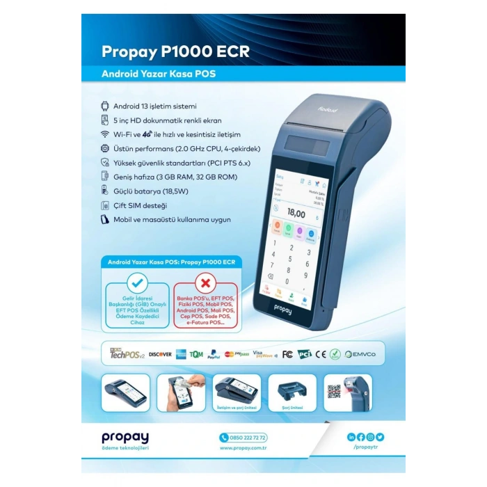 Profilo Propay P1000 Android Yazarkasa Pos 4G Sim kart hediyeli Kurup Gönderilir