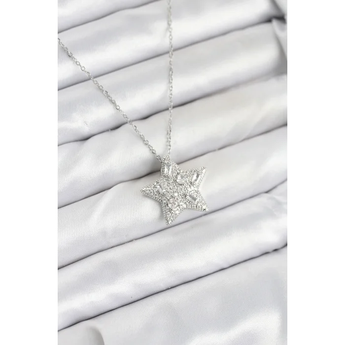 316L Çelik Zincir Gümüş Renk Yıldız Model Kadın Kolye