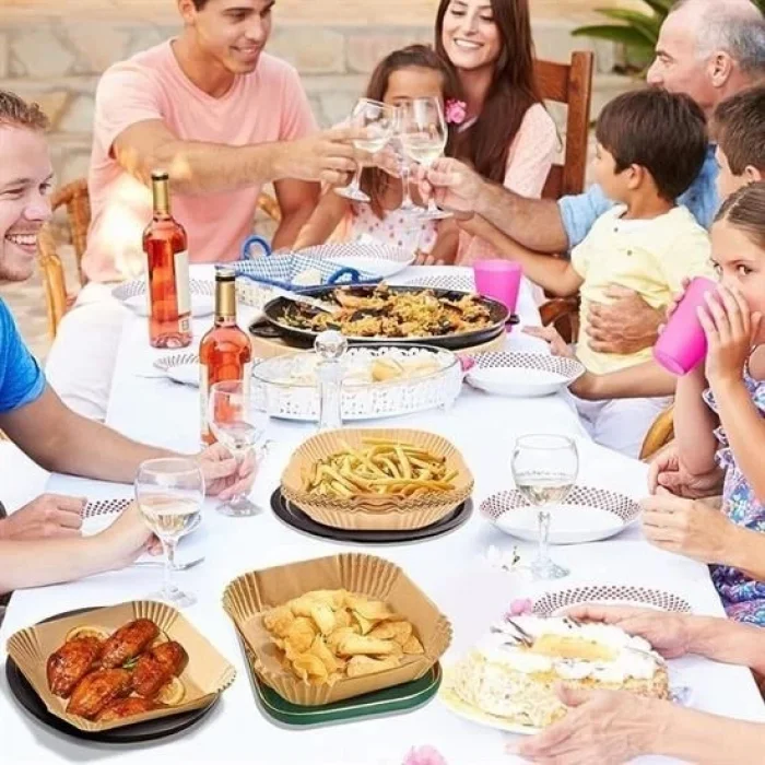 BUFFER® 50 Adet Air Fryer Pişirme Kağıdı Tek Kullanımlık Yağ Geçirmez Yapışmaz Kare Tabak Model PVC