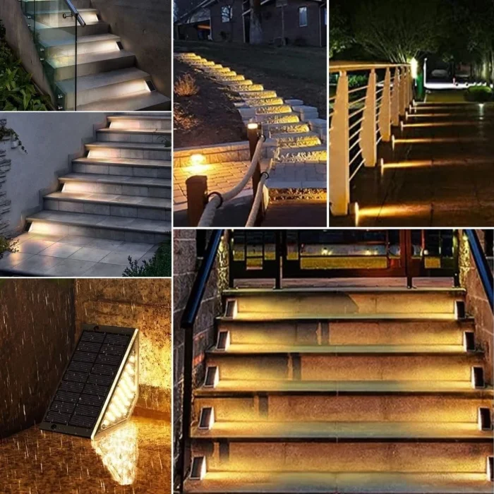 BUFFER® 8 Adet Üçgen  Güneş Enerjisi ile Şarj Olan Dış Mekan Solar Basamak Köşe Lambası