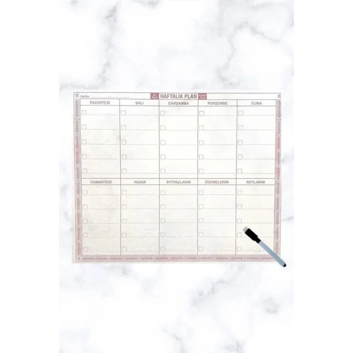 BUFFER® Şeffaf Kendiliğinden Yapışkanlı Kalemli Haftalık Planlayıcı 40cm-50cm