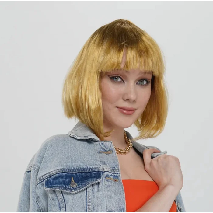 Düz Kesim Küt Parti Peruğu Altın Renk