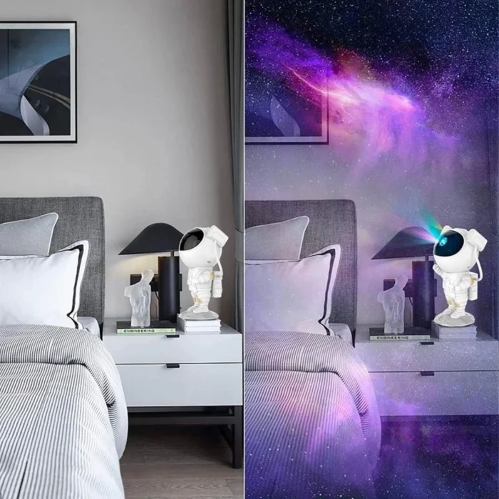 BUFFER® Uzaktan Kumandalı ve Zamanlayıcılı Farklı Renk Işık Modlu Astronot Projektör Gece Lambası
