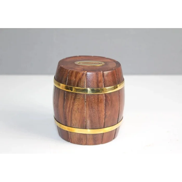 Pirinç Detaylı Fıçı Kumbara Model 1