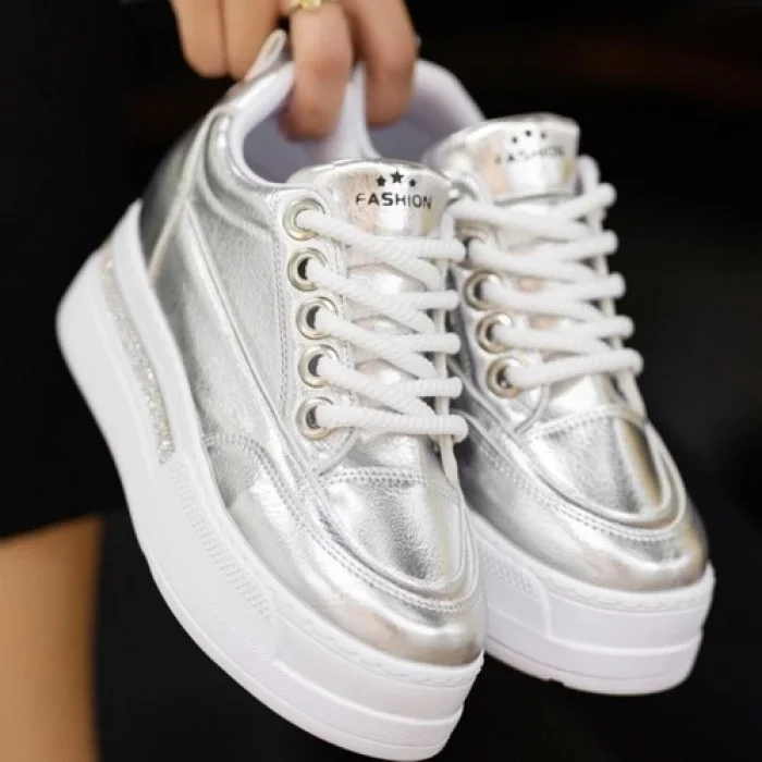 7erbilden Lulu Gümüş Rugan Bağcıklı Spor Ayakkabı