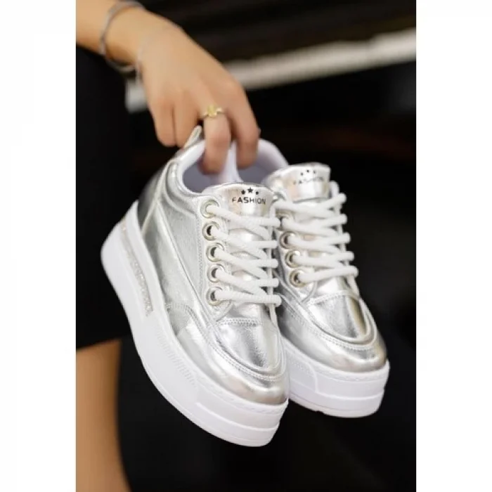 7erbilden Lulu Gümüş Rugan Bağcıklı Spor Ayakkabı