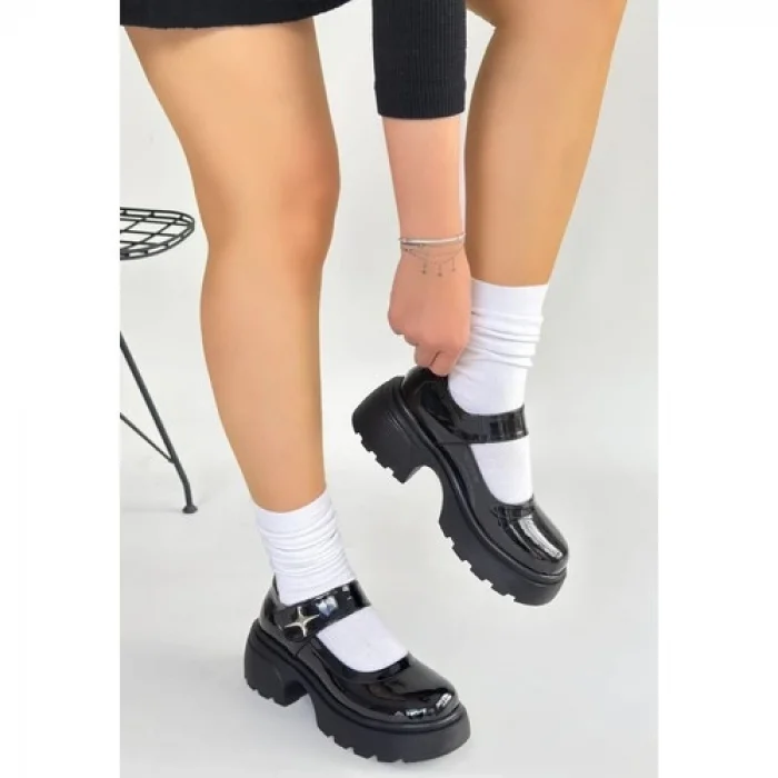 Siyat Siyah Rugan Dolgu Topuk Oxford Ayakkabı