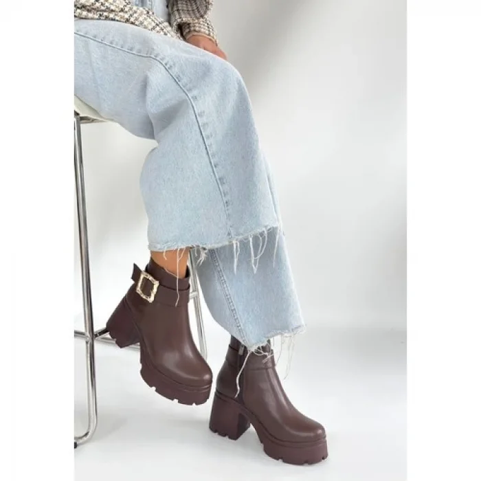 Erbilden Pinma Kahverengi Cilt Topuklu Bot