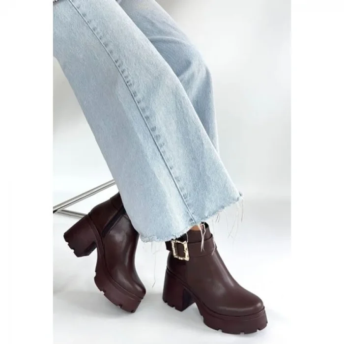 Erbilden Pinma Kahverengi Cilt Topuklu Bot