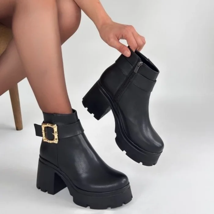 Erbilden Pinma Siyah Cilt Topuklu Bot