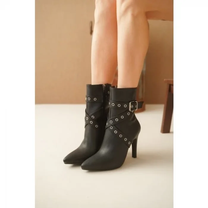 Erbilden Atye Siyah Cilt Topuklu Bot