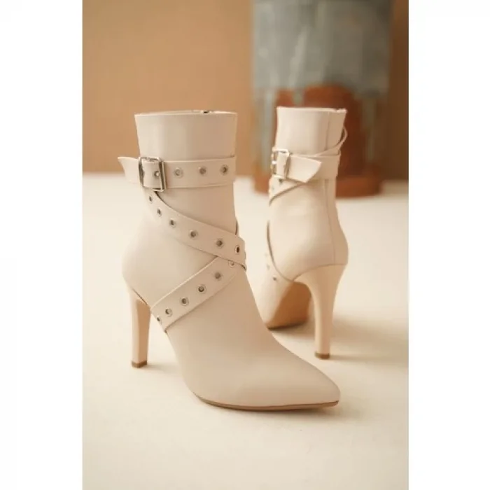 Erbilden Atye Bej Cilt Topuklu Bot