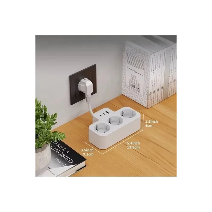 Çoklu Kablolu Priz Yüksek Gerilim Korumalı 3’lü Priz 1x Usb 2x Type-c Çıkışlı Grup Priz Çoğaltıcı Siyah
